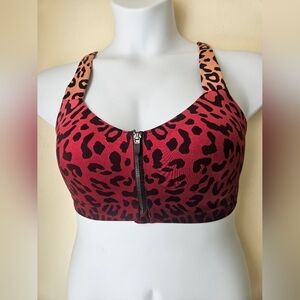 VICTORIA SECRET- Women's Leopard Print Zip-Front Sports Bra Cup Size 36D .